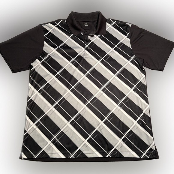 Falls Creek Men’s Polo Black & White Plaid Collared Shirt Short Sleeve Size L - Picture 1 of 9
